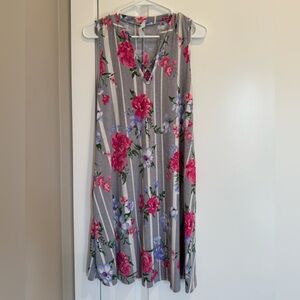 Floral Sleeveless Dress - Gray and Pink